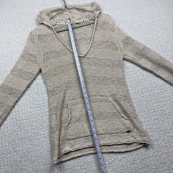 Roxy Hoodie Sweater Women M Cream V-neck Crochet Knit Boho Beach Surf Y2K - Picture 7 of 15